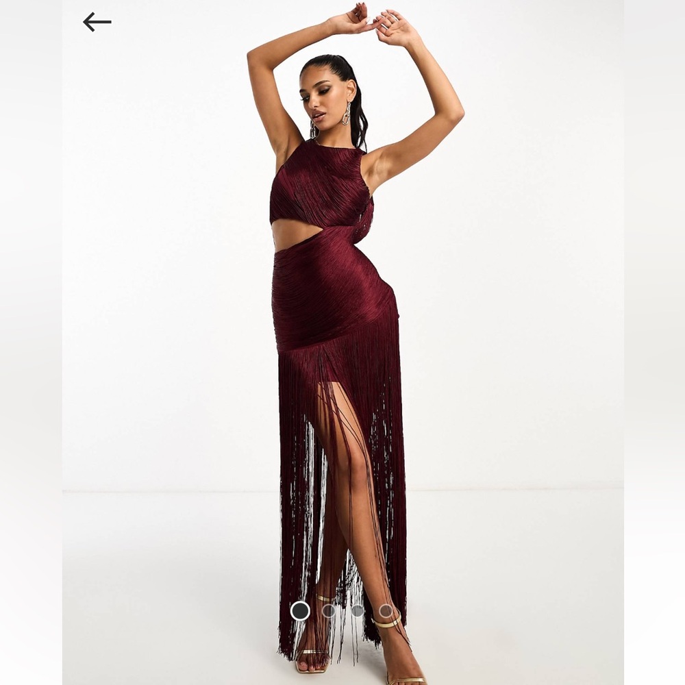 ASOS DESIGN Fringe Knot Front Maxi Dress, Burgundy, Size 4